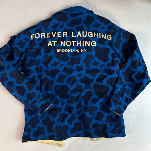 FLAN Labs Find The Farm Blue Cow Print Camouflage Canvas Jacket - Picture 8 of 11